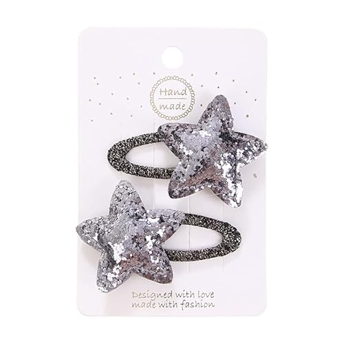 Stoff-Haarspangen, süße und niedliche Seitenclips von Hand mit glänzenden Sternen, silberfarben von Keninll