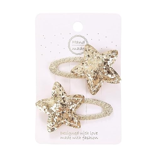 Stoff-Haarspangen, süße und niedliche Seitenclips von Hand mit glänzenden Sternen in Gold gefertigt von Keninll