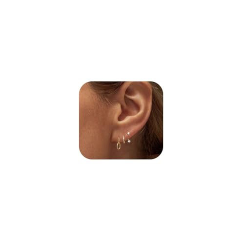 Kenivira 3 Paare Ohrringe Silber 925 für Damen 14 Karat Vergoldete Ohrringe Hypoallergene Kleine Ohrstecker Creolen Ohrringe Sets für Mehrere Piercings Kenivira 3 Paare Ohrringe Silber 925 für Damen 14 Karat Vergoldete Ohrringe Hypoallergene Kleine Ohrstecker Creolen Ohrringe Sets für Mehrere Piercings von Kenivira