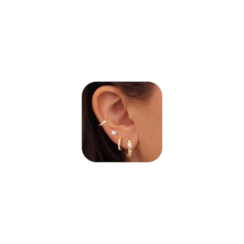 Kenivira 4 Paar Gold Ohrringe Creolen Silber 925 für Damen Klein 18K Vergoldete Stapelbar Zirkonia Ohrstecker Creolen Set Hypoallergen Ohrring Set für Mehrere Piercings von Kenivira