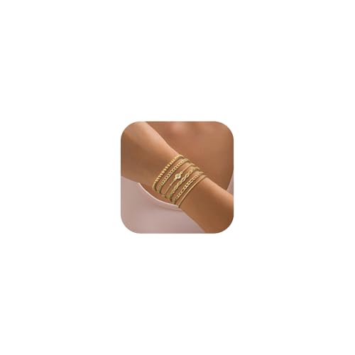 Kenivira 6 Stück Armband Damen 18K Vergoldet Edelstahl Armband Damen Gold Stapelbar Einstellbar Armbänder Set Schmuck Kenivira 6 Stück Armband Damen 18K Vergoldet Edelstahl Armband Damen Gold Stapelbar Einstellbar Armbänder Set Schmuck von Kenivira