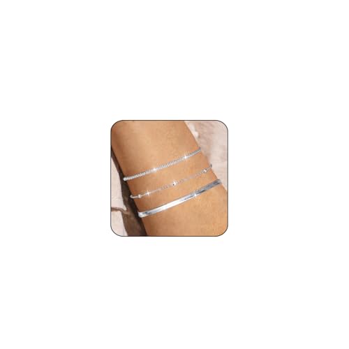 Kenivira Sterling Silber Armband Damen Armband 14K Vergoldet Zierliche Geschichtete Armbänder Verstellbare Stapelarmbänder Gold Silber Armbänder für Frauen von Kenivira
