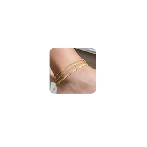 Kenivira Gold Fußkettchen für Frauen, 18K Gold zierlich geschichtet wasserdicht Fußkettchen für Frauen einstellbar, Strand Knöchel Armbänder für Damen von Kenivira