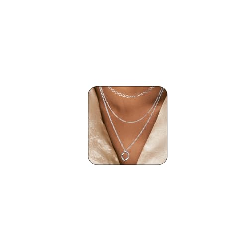 Kenivira 3Pcs Halskette Damen Silber 925 Kette Geschichtet Stackable Stacked Choker Halsketten Zierliche Kette Halskette Set Bar/Kreis/Münze Anhänger Halskette für Frauen Mädchen von Kenivira