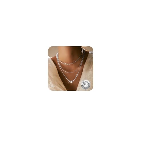 Kenivira 3Pcs Halskette Damen Silber 925 Kette Geschichtet Stackable Stacked Choker Halsketten Zierliche Kette Halskette Set Bar/Kreis/Münze Anhänger Halskette für Frauen Mädchen von Kenivira