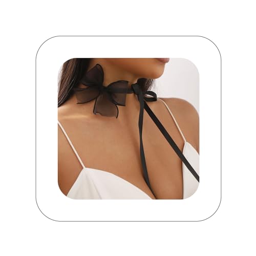 Kenjudess Zierliche schwarze Spitze Schleife Knoten Schnürkragen Choker Halskette Gothic große Schleife Samt lange Wickelhals-Kette Y2K Statement-Schmuck für Frauen, Spitze, Kein Edelstein Kenjudess Zierliche schwarze Spitze Schleife Knoten Schnürkragen Choker Halskette Gothic große Schleife Samt lange Wickelhals-Kette Y2K Statement-Schmuck für Frauen, Spitze, Kein Edelstein von Kenjudess