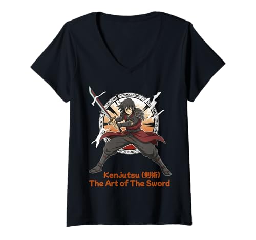Damen Kenjutsu: Die japanische Kunst des Schwertes, seriöser Anime T-Shirt mit V-Ausschnitt Damen Kenjutsu: Die japanische Kunst des Schwertes, seriöser Anime T-Shirt mit V-Ausschnitt von Kenjutsu Japanese Art of the Sword Serious Anime