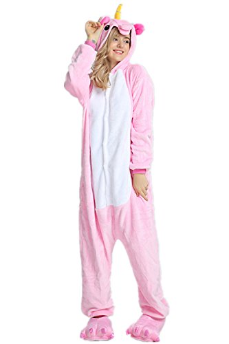 Kenmont Kostüm Einhorn Pyjama Tier Schlafanzug Overall Einteiler Jumpsuit Sleepsuit Cosplay Karneval Halloween (L, Pink) von Kenmont