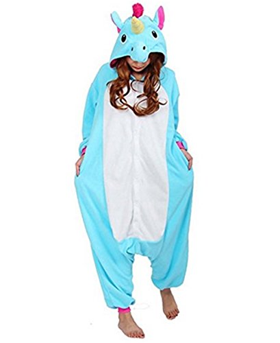 Kenmont Kostüm Einhorn Pyjama Tier Schlafanzug Overall Einteiler Jumpsuit Sleepsuit Cosplay Karneval Halloween (M, Blue) von Kenmont