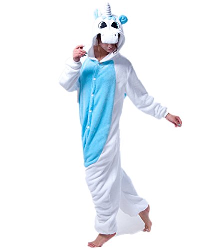 Kenmont Kostüm Einhorn Pyjama Tier Schlafanzug Overall Einteiler Jumpsuit Sleepsuit Cosplay Karneval Halloween (M, Blue-Wing) von Kenmont