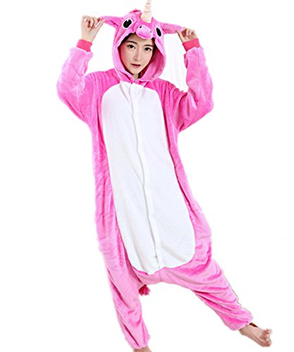 Kenmont Kostüm Einhorn Pyjama Tier Schlafanzug Overall Einteiler Jumpsuit Sleepsuit Cosplay Karneval Halloween (XL, Rose) von Kenmont