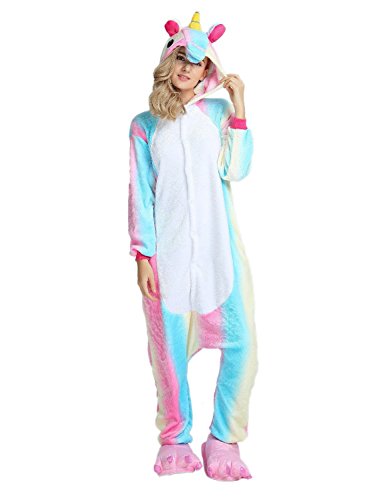 Kenmont Tier Schlafanzug Cosplay Kostüm Einhorn Pyjama Tierkostüme Jumpsuits Erwachsene Nachthemden Overall Plüschtier (S, Colorful) von Kenmont