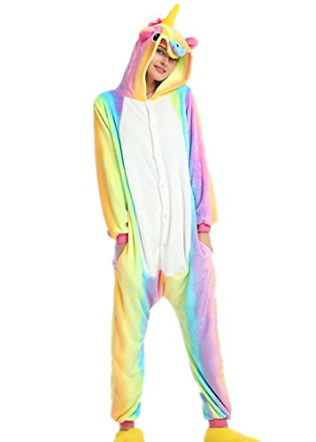 Kenmont Tier Schlafanzug Cosplay Kostüm Einhorn Pyjama Tierkostüme Jumpsuits Erwachsene Nachthemden Overall Plüschtier (S, Rainbow) von Kenmont