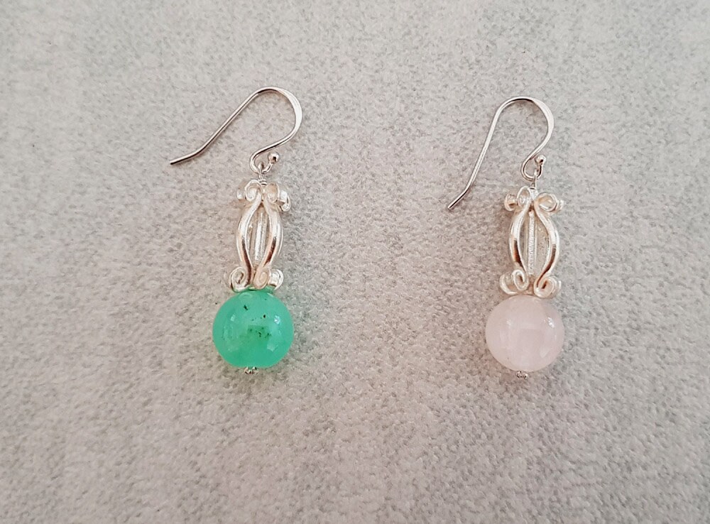 Chrysopras Rosenquarz Ohrringe Handgemachter Boho Schmuck Aus Reinem Silber von KennariesJewellery