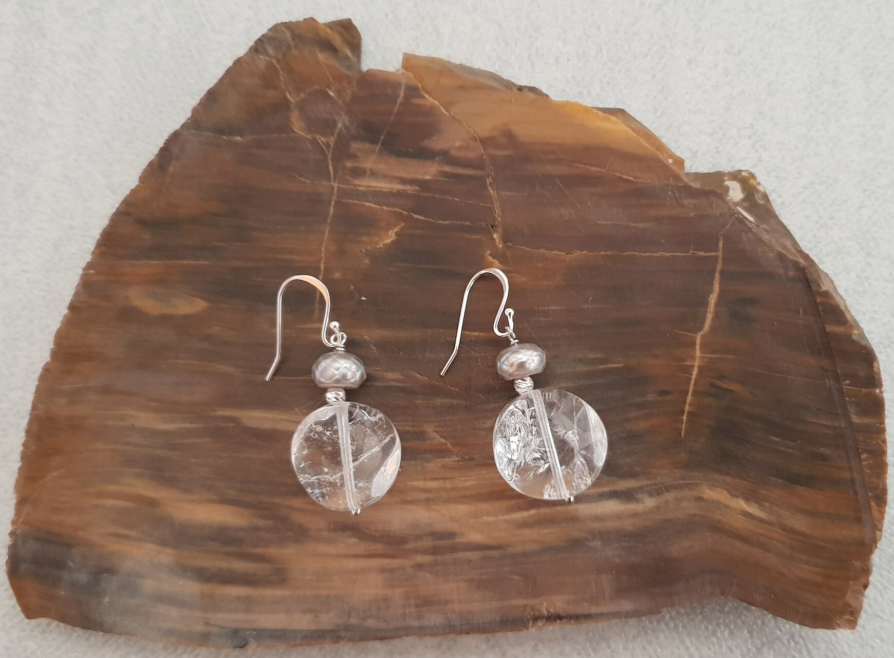 Klarer Quarz Sterling Silber Tropfen Ohrringe Perle Edelstein Schmuck von KennariesJewellery