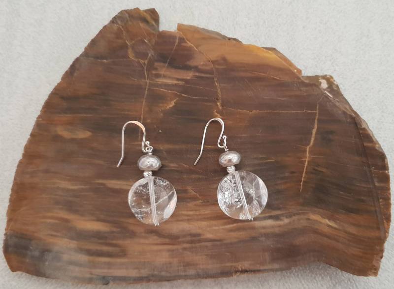 Klarer Quarz Sterling Silber Tropfen Ohrringe Perle Edelstein Schmuck von KennariesJewellery