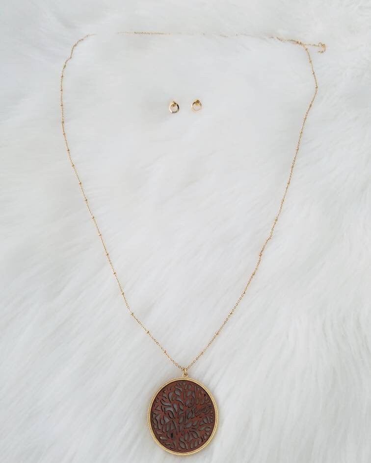 Große Braun Und Gold Lederhalskette Ohrstecker Set. Leder Halskette, Ohrringe, Schmuck-Set, Geschenke von KennedyCharm