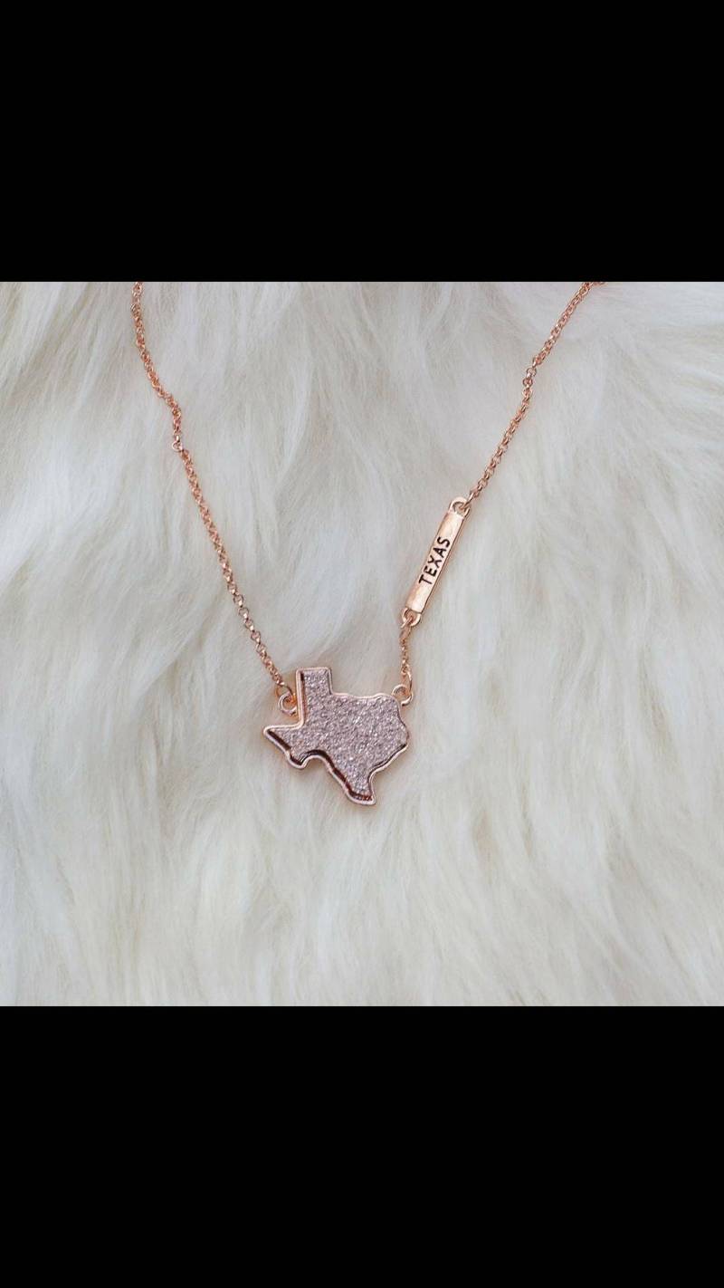 Rose Gold Texas Druzy Halskette, Zustand Tx Form Rose Halskette Rose Gold Texas Druzy Halskette, Zustand Tx Form Rose Halskette von KennedyCharm