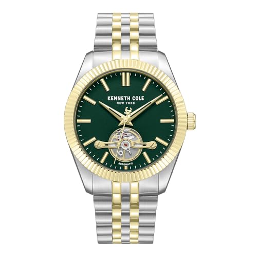 Kenneth Cole New York Herren Automatikuhr - Selbstaufziehendes Uhrwerk, Skelett-Zifferblatt, Edelstahlgehäuse, klassischer Kleidungsstil, lässige Modeuhr für Alltag und vielseitige Outfits, Grün und von Kenneth Cole New York