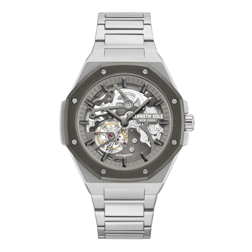 Kenneth Cole New York Herren Automatikuhr - Skelett-Zifferblatt, achteckige Lünette, elegantes und professionelles Design, GRAU, Modern von Kenneth Cole New York