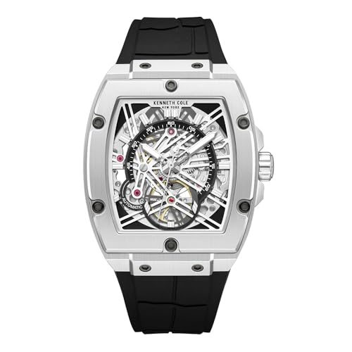 Kenneth Cole New York Herren-Automatikuhr – Skelett-Zifferblatt, gebogenes Gehäuse, zeitgenössischer Stil, Silber – schwarzes Silikon, Mens Standard, Automatisch Kenneth Cole New York Herren-Automatikuhr – Skelett-Zifferblatt, gebogenes Gehäuse, zeitgenössischer Stil, Silber – schwarzes Silikon, Mens Standard, Automatisch von Kenneth Cole New York