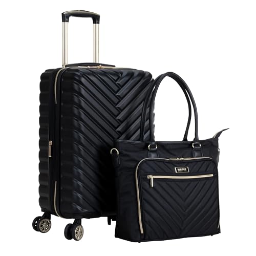 Kenneth Cole Damen Madison Quadratisches Hardside Chevron Erweiterbares Gepäck, Schwarz, 2-Piece (20" Carry On + Tote), Madison Square Gepäckstück mit Zickzackmuster, erweiterbar von Kenneth Cole REACTION