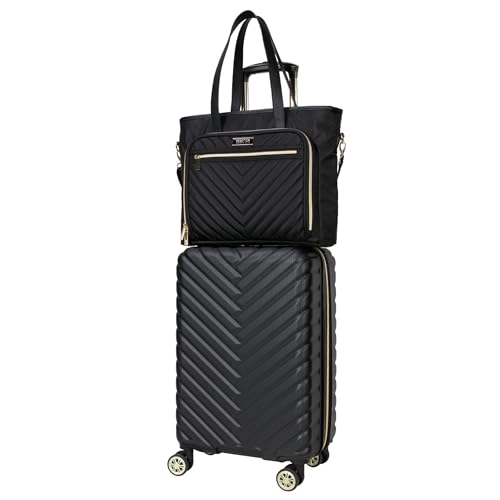 Kenneth Cole Damen Madison Quadratisches Hardside Chevron Erweiterbares Gepäck, Schwarz, 2-Piece (20" Carry On + Tote), Madison Square Gepäckstück mit Zickzackmuster, erweiterbar von Kenneth Cole REACTION