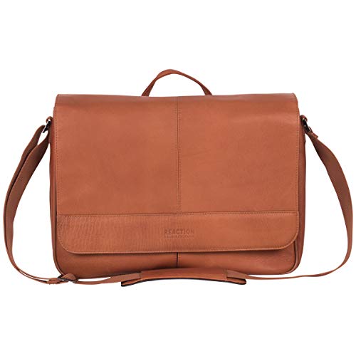 Kenneth Cole REACTION Risky Business Messenger Full-Grain Kolumbianisches Leder Crossbody Laptop Fall & Tablet Tag Tasche, Cognac, 15.6" Laptop Messenger Bag von Kenneth Cole REACTION