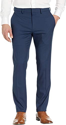 Kenneth Cole Herren Schattenkarierte Stretch schmaler Passform Klassische Hose, Blau, 30W / 32L von Kenneth Cole