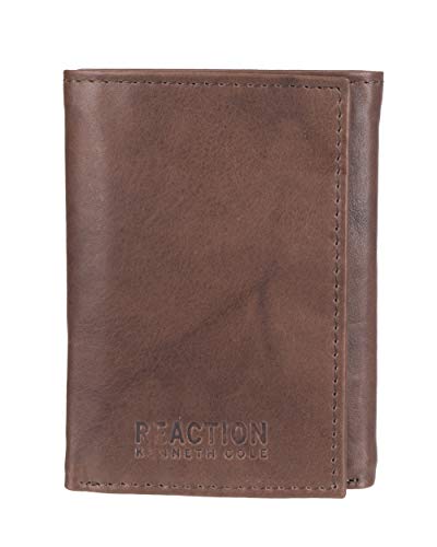 Kenneth Cole Reaction Herren Geldbörse - RFID Echtleder Slim Trifold mit Ausweisfenster und Kartenfächern, Braun, Einheitsgröße von Kenneth Cole