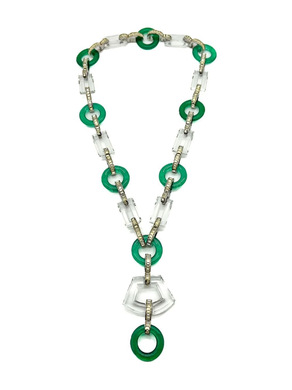 Kenneth Jay Lane Vintage Kenneth Lane Art Deco Inspired 'Jade & Rock Crystal' Lariat 1970s - Grün von Kenneth Jay Lane