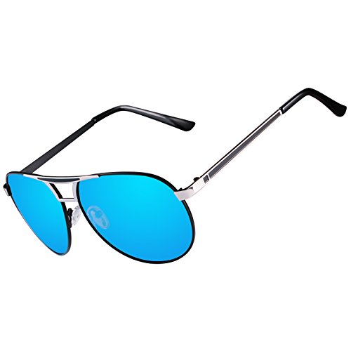 Kennifer Herren Klassik Polarisierte Fahren Pilot Sonnenbrille Metallrahmen Ultra leicht Premium Voll Verspiegelte Polarisierte Pilotenbrille Sonnenbrille (Silber Blau) von Kennifer