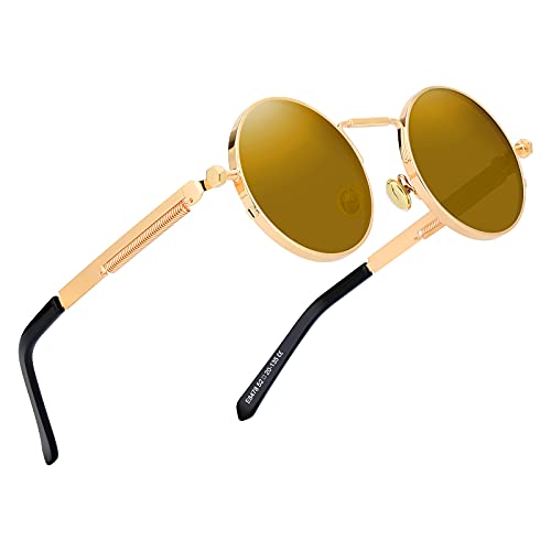 Kennifer Klassische Mode Runde polarisierte Sonnenbrille, Steampunk Stil Runde Vintage polarisierte Sonnenbrille Retro Brillen UV400 Schutz Matel Frame von Kennifer