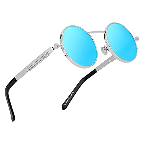 Kennifer Klassische Mode Runde polarisierte Sonnenbrille, Steampunk Stil Runde Vintage polarisierte Sonnenbrille Retro Brillen UV400 Schutz Matel Frame von Kennifer