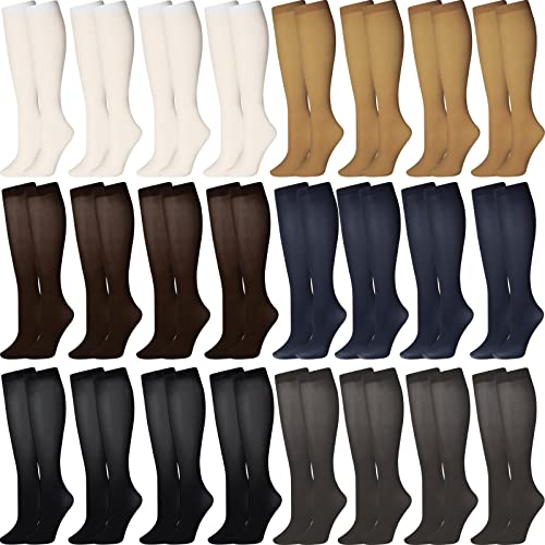 24 Paar Damen Hosen Socken Blickdicht Dehnbar Nylon Hosen Socken für Frauen Kniestrümpfe Bulk Kleid Socken, Schwarz, Grau, Weiß, Hautfarbe, Braun, Marineblau, Einheitsgröße von Kenning