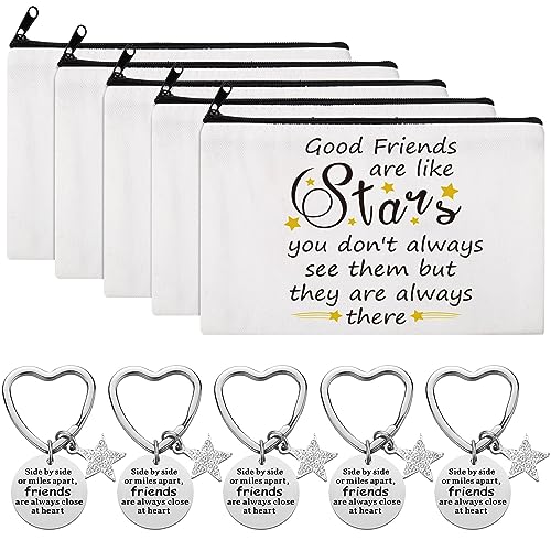 Kenning 10 Stück Weihnachten Freundschaft Geschenke für Frauen 5 Stück Lustige Freund Make-up Tasche Good Friends Are Like Stars Schlüsselanhänger Niedlicher Stern Geburtstagsgeschenk Mädchen BFF von Kenning