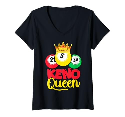 Damen Keno-Shirt Keno Queen Lustiger Kenospieler T-Shirt mit V-Ausschnitt von Keno Tee Keno Player