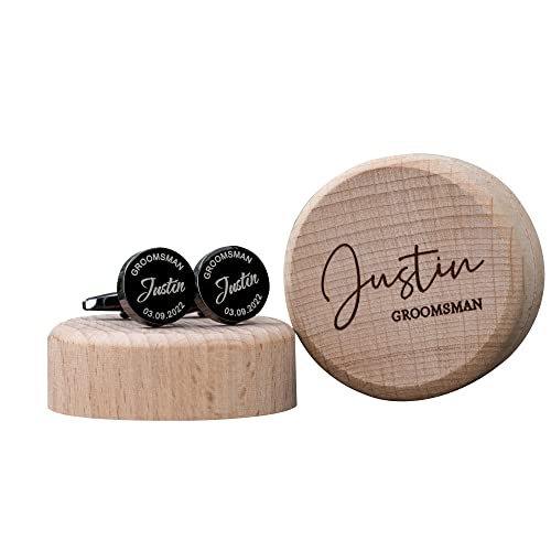 Benutzerdefinierte Metall Manschettenknöpfe & Manschettenknöpfe Box, personalisiertes Geschenk für ihn, Hochzeit Geschenk für Trauzeugen, Rose Gold Silber Schwarz von Kenon