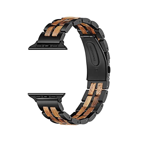 Holz & Edelstahl Band kompatibel mit Apple Watch 38mm 40mm, Holzglieder-Uhrenarmband für Herren, Apple Watch Armband Ersatz SE Serie 4 5 6 7 (38/40 mm, Stil 2) von Kenon