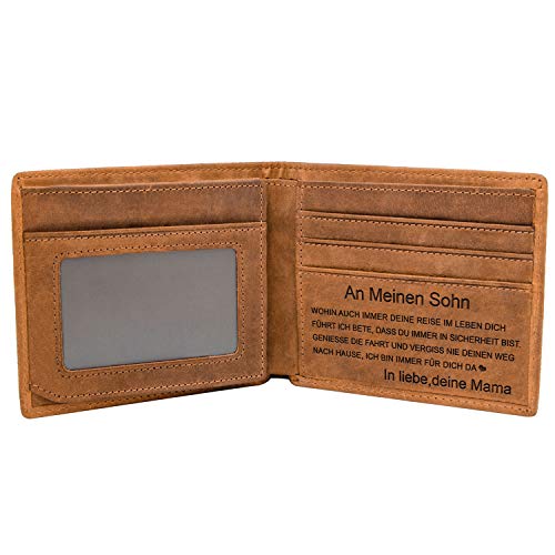 Kenon Gravierte Leder Brieftasche für Sohn, Gravierte RFID Blocking Bifold Stilvolle Brieftasche für Sohn Von Mama Geburtstag von Kenon