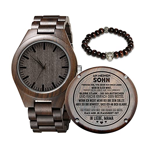 Kenon Gravierte hölzerne Uhr für Sohn und Freund, personalisierte hölzerne Uhr Geschenk für Freund, Abitur Geschenk von Mama, von Papa (Sohn An Mama) von Kenon