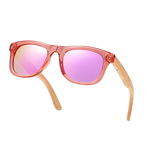 KENON Personalisierte gravierte Kindersonnenbrille, individuelle Kindersonnenbrille aus Holz für 6-12 Jahre, Blumenmädchen-Sonnenbrille, Hochzeitsgeschenk (Rosa) von Kenon