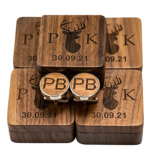 Personalisierbare Manschettenknöpfe aus Walnussholz für Hochzeit und Trauzeug - Mit Holzbox für Herren, 20 X 3.9 MM, Holz, Konglomerat von Kenon