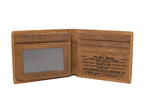 Personalisierte Leder Geldbörse für Männer, Gravierte RFID Blocking Bifold Stilvolle Geldbörse für Ehemann Geburtstag von Kenon