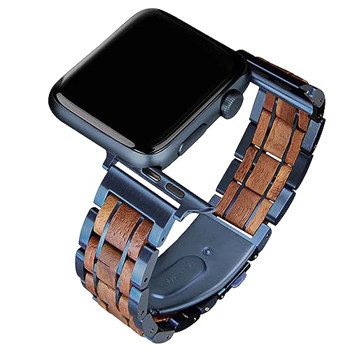 Walnussholz & Edelstahlband Kompatibel mit Apple Watch 45mm 44mm 42mm, Holzgliederarmband für Männer, Apple Watch Armband Ersatz SE Serie 1 2 3 4 5 6 7 (42/44 mm) von Kenon