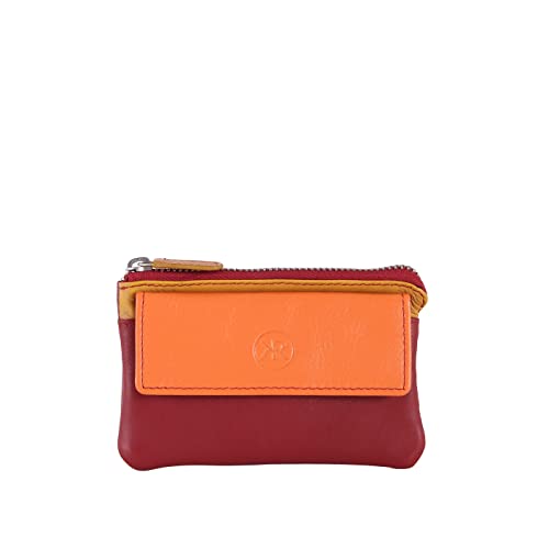 Kenorada Schlüsseletui Turi | Schlüssel Etui aus hochwertigem Echtleder | zwei Schlüsselringe innen | Reißverschlussfach und Steckfach mit Druckknopf (red) von Kenorada