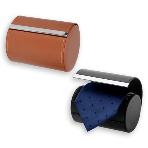 Kensbro Krawattenbox Aufbewahrungsbox,2PCS PU Leder Krawatten Box 11 * 8,5 * 8,5cm,Zylinder-Form Krawattenhalter,Krawattenbox für formelle Krawatten, Zylindrisch für Herren von Kensbro