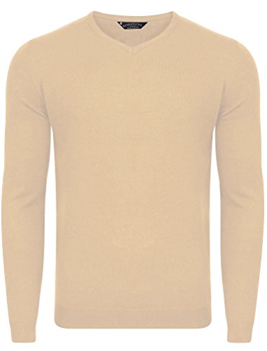 Kensington Eastside Herren Renold V Ausschnitt Langarm Strickpullover Rundhals Pullover Größe M-XXL Gr. X-Large, stone von Kensington Eastside