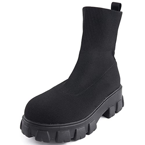 Kentti Damen Gestrickte Frühlings- und Herbstsockenstiefel Schwarz 37 EU von Kentti