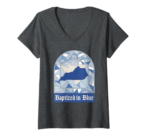 Damen Kentucky State Pride, Baptized in Blue, Stained Glass Look T-Shirt mit V-Ausschnitt Damen Kentucky State Pride, Baptized in Blue, Stained Glass Look T-Shirt mit V-Ausschnitt von Kentucky Legacy Threads, Gifts and Apparel